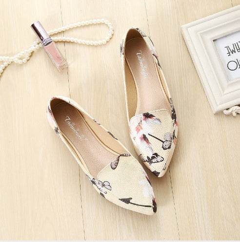 Espadrilles shoes woman slip on shoes pointed toe moccasins ladies loafers embroidery flats shoes flower printed shoes size 34- 43 - Mubimart