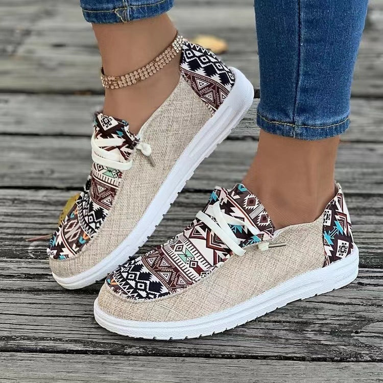 Neu Print Wohnungen Schuhe Sommer Frühling Casual Leinwand