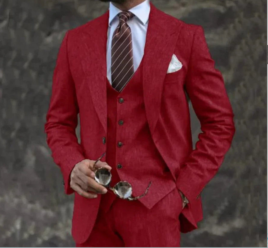 European And American Pink Business Casual Suit Three-piece Suit Men