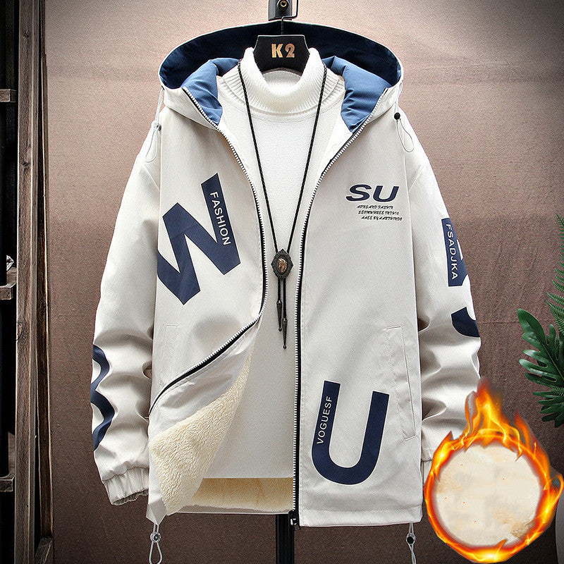 Men's Casual Cropped Fleece Jacket Hooded Jacket