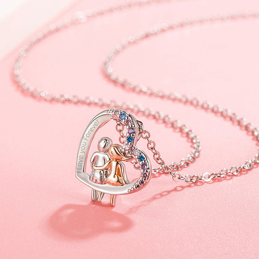 Love Couple Necklace With Colorful Rhinestones Fashion Creative Heart-shaped Necklace For Valentine's Day Gift