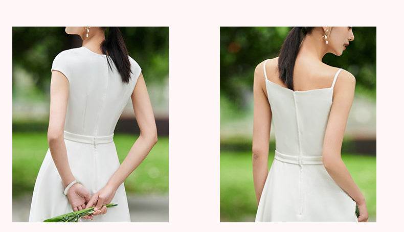White Bridesmaid Dress Senior Dress Daily Style Formal Dress - Mubimart
