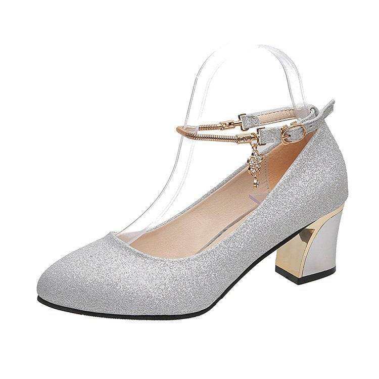 Women's High Heel Chunky Heel Pumps Round Toe Fashionable All-match Work Shoes - Mubimart
