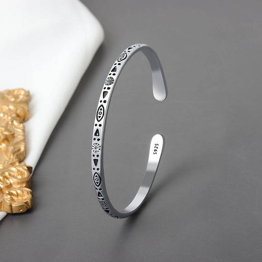 Sterling Silver Vintage Charm Bracelet Bangle For Women - Mubimart