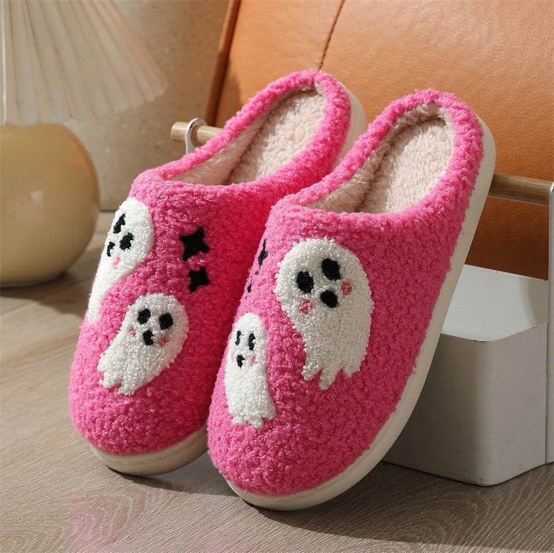 Halloween Cartoon Ghost Cotton Slippers For Women Indoor Non-slip Bedroom Floor Slipper Winter House Shoes - Mubimart