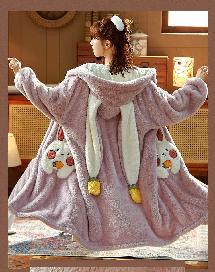 Coral Fleece Nightgown Plus Velvet Thick Plush Home Service - Mubimart