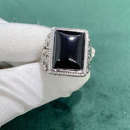 Silver Plated Black Onyx Men Ring - Mubimart