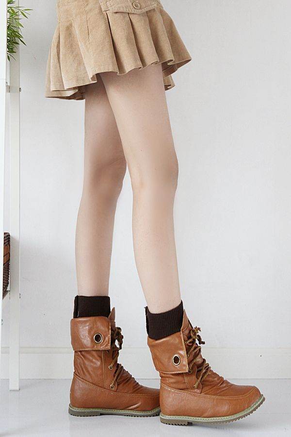 Cross-Lace Flat Ankle Boots Martin Boots - Mubimart