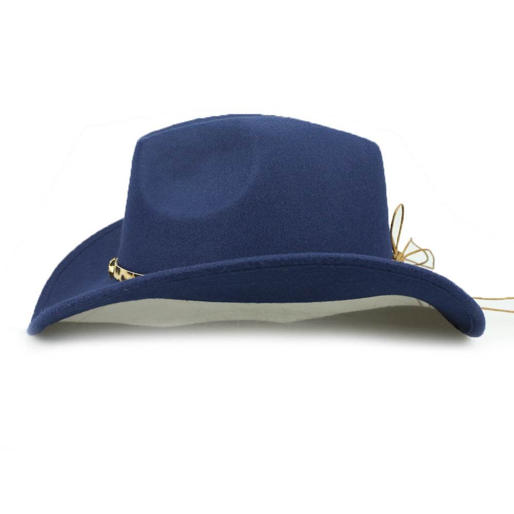 Leopard Print Five-pointed Star Belt Cowboy Hat Men's And Women's Autumn And Winter Woolen Fedora Hat Outdoor Knight Hat Western Cowboy Hat - Mubimart