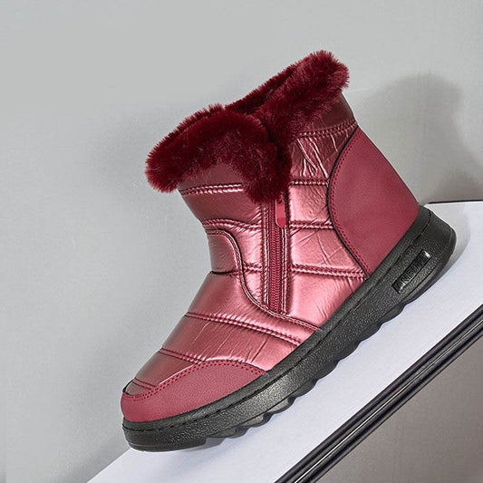 Winter Thick Plush Snow Boots With Side ZIpper High Top Platform Warm Cotton Shoes Women Solid Waterproof Fleece Walking Boot - Mubimart