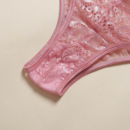 Three-Piece Sexy Lace Hollow Perspective Garter Belt - Mubimart