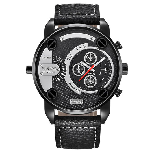 Mens Big Watches Fashion Leather Date Gifts Wristwatch - Mubimart