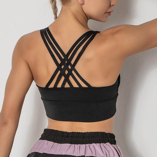 Cross-back Shockproof Fitness Plus Size Sports Bra - Mubimart