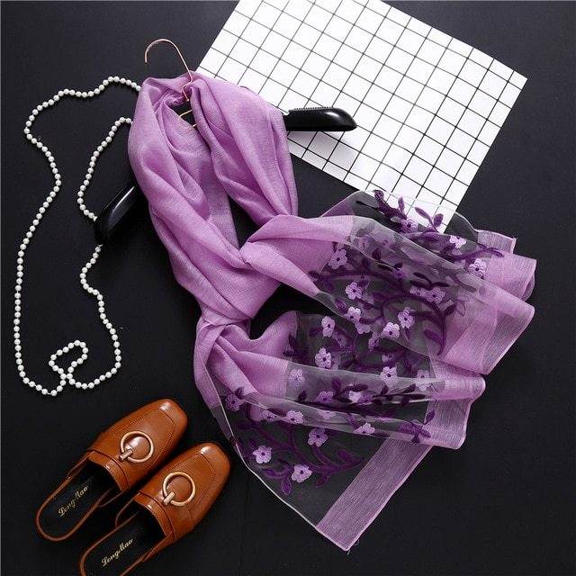 new brand women scarf fashion hollow Embroidery silk scarves lady shawls and wraps spring summer sunscreen beach stoles - Mubimart