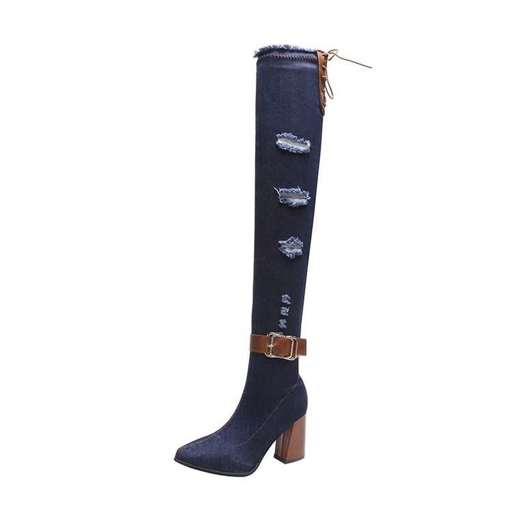 Stiletto pointed over-the-knee boots - Mubimart