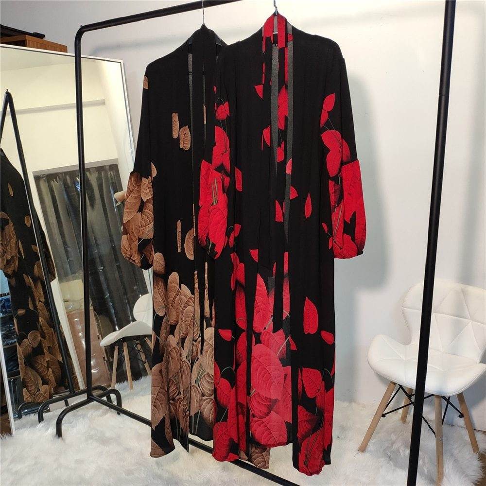 New fashion printed lantern sleeve cardigan robe women - Mubimart