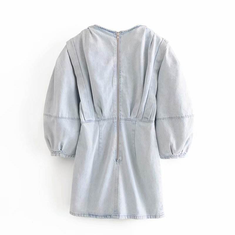 Pleated denim dress - Mubimart
