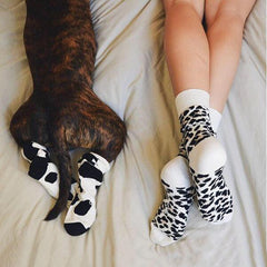 Leopard Dalmatian Black White Cotton Crew Socks - Mubimart - Crew socks 