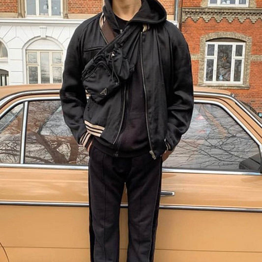 Black Silk Cotton Bomber Jacket - Mubimart