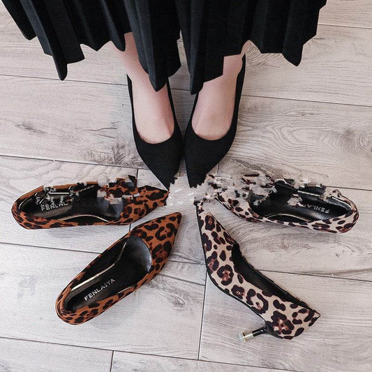 Pointed Leopard High Heels - Mubimart