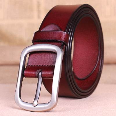 Leather belt buckle male pure leather belt young mens belt all-match middle-aged. - Mubimart
