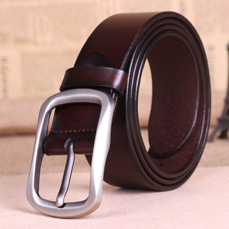 Leather belt buckle male pure leather belt young mens belt all-match middle-aged. - Mubimart