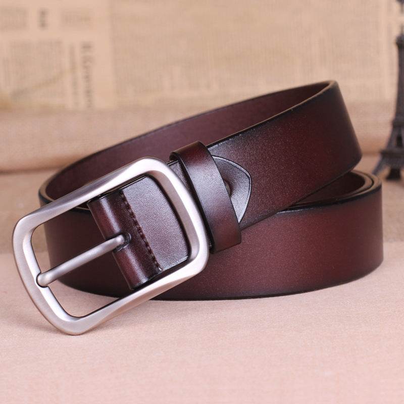 Leather belt buckle male pure leather belt young mens belt all-match middle-aged. - Mubimart