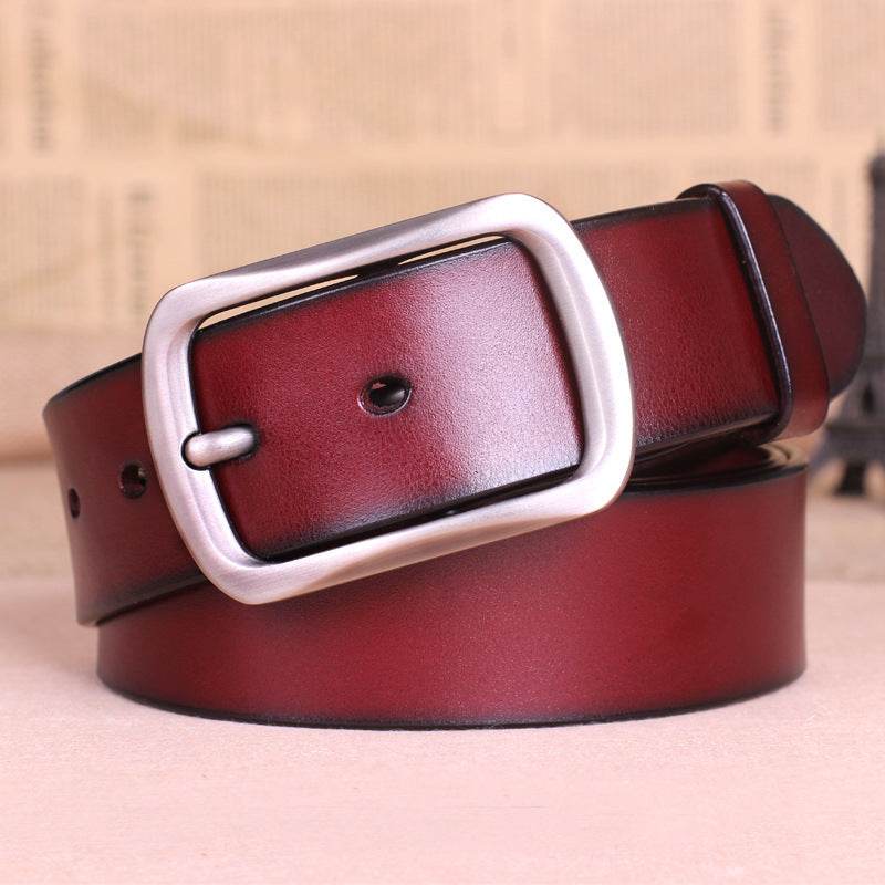 Leather belt buckle male pure leather belt young mens belt all-match middle-aged. - Mubimart
