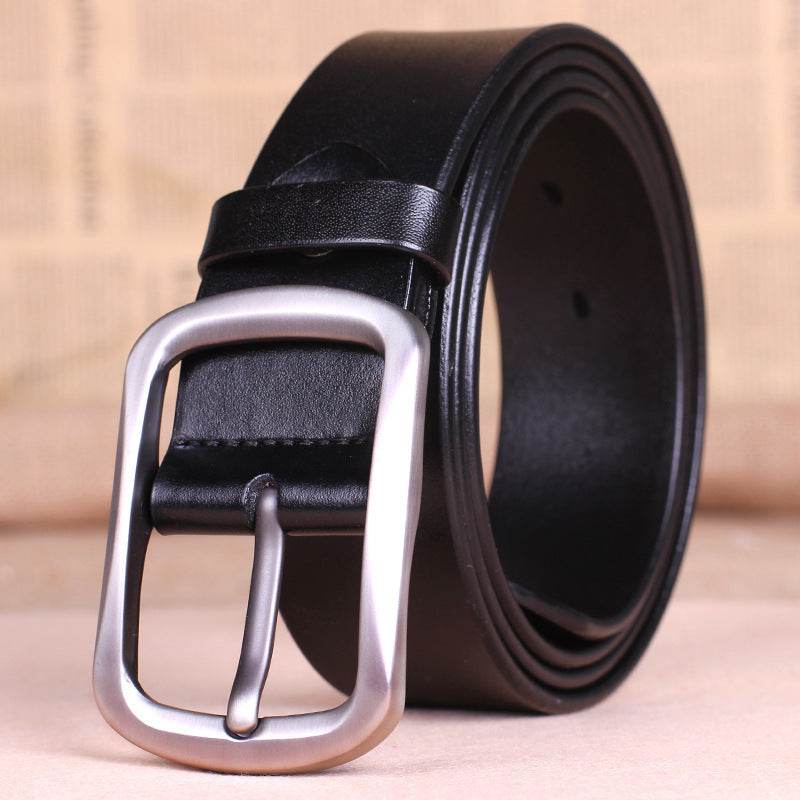 Leather belt buckle male pure leather belt young mens belt all-match middle-aged. - Mubimart