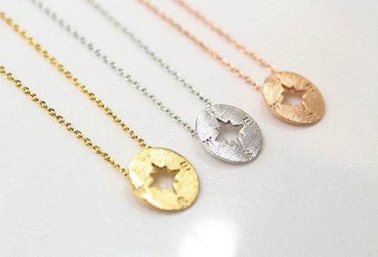 Round Disc Necklaces Pendant Women Compass Necklace - Mubimart