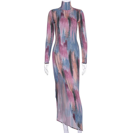 Long sleeve split midi dress - Mubimart