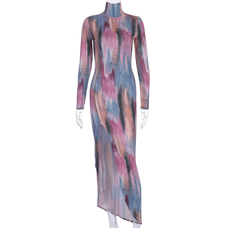 Long sleeve split midi dress - Mubimart -  