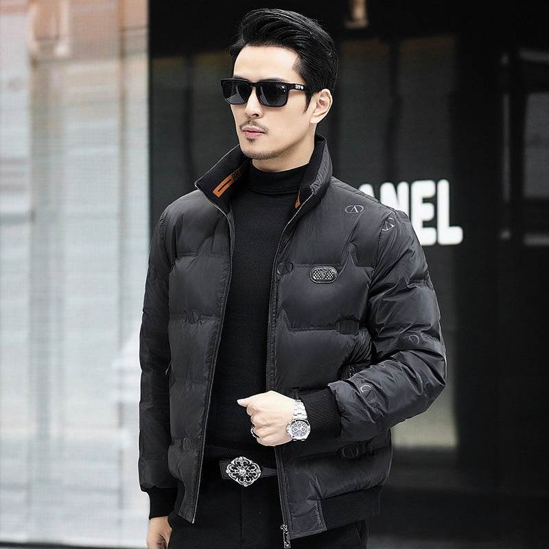 Down Jacket Men's Stand Collar Knitted Sleeve Casual Duck Down Coat - Mubimart