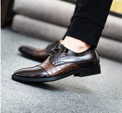 pattern autumn men's pointed business dress shoes leather men's shoes single shoes shoes men - Mubimart