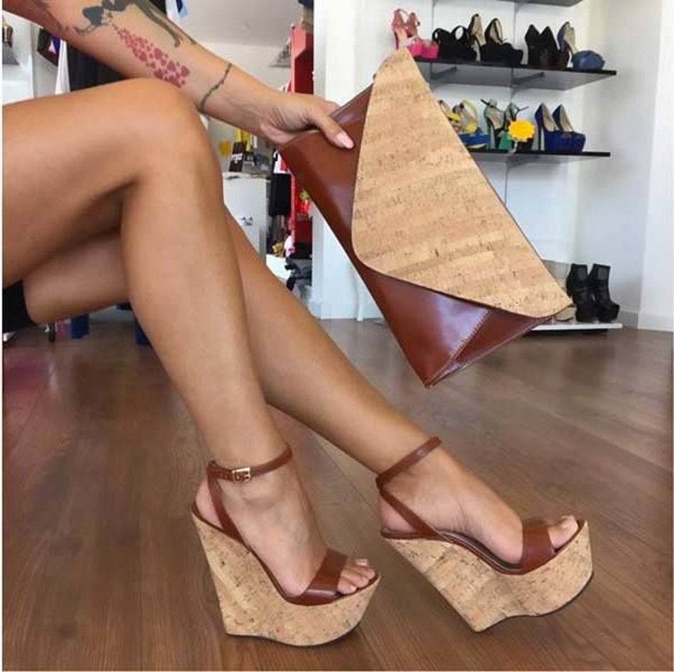 Wood Wedge Platform Sandals - Mubimart