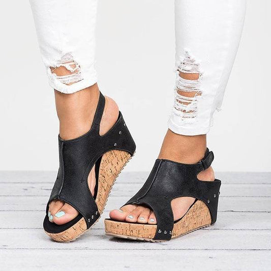 Open-Toe Wedge Sandals - Mubimart