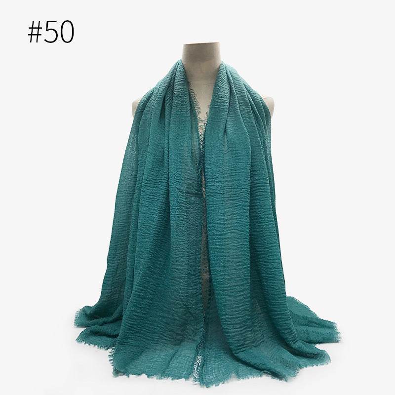 Bubble plain Scarf / cotton scarf fringes women soft solid hijab popular muffler shawls big Pashmina wrap hijab - Mubimart