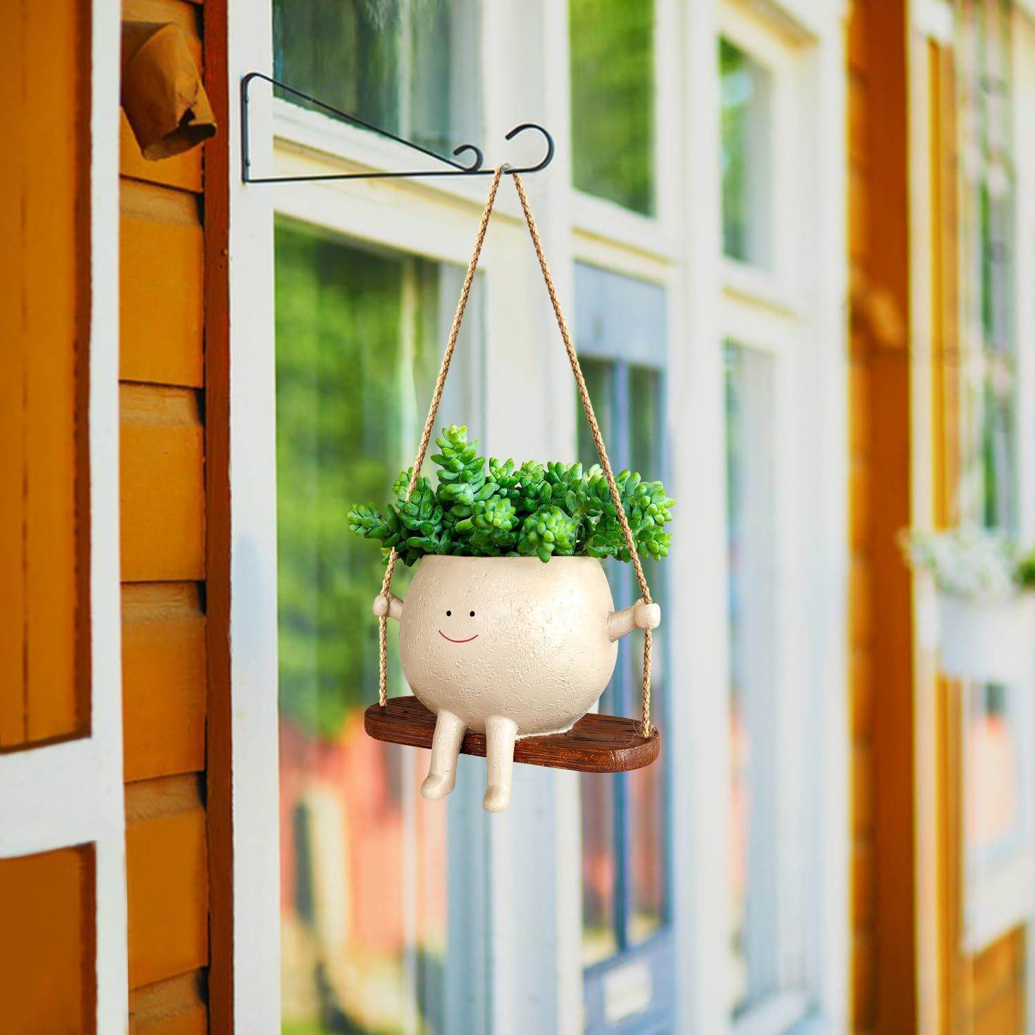 Plant Hanger Baskets Lovely Swing Face Planter Pot Succulent Flower Pots Balcony Wall Hanging Planter Decor Home Garden Supplies - Mubimart
