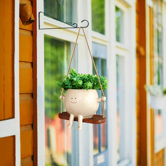 Plant Hanger Baskets Lovely Swing Face Planter Pot Succulent Flower Pots Balcony Wall Hanging Planter Decor Home Garden Supplies - Mubimart