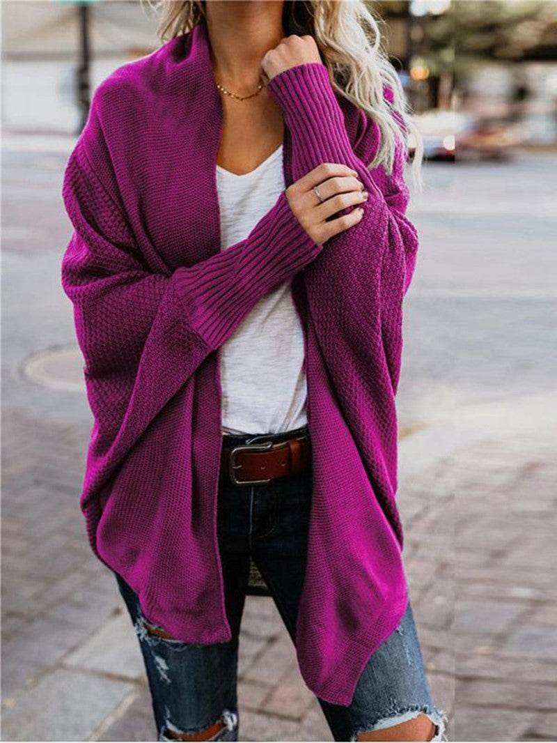 Bat Ssleeve Plus Size Knitted Cardigan Sweater - Mubimart