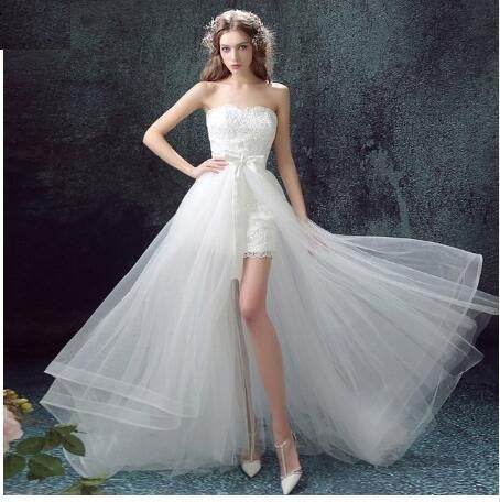 Sexy Detachable Skirt Mermaid Tulle Lace Appliques Short Wedding Dress New Wedding Dresses - Mubimart
