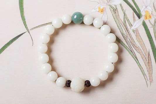 Natural white jade Bodhi bracelets beads bracelets women's simple Bodhi bracelets transfer beads - Mubimart