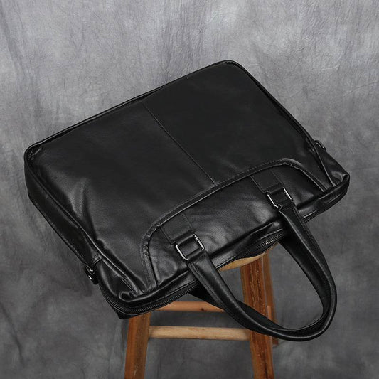 Men's Portable Leather Leisure Briefcase - Mubimart