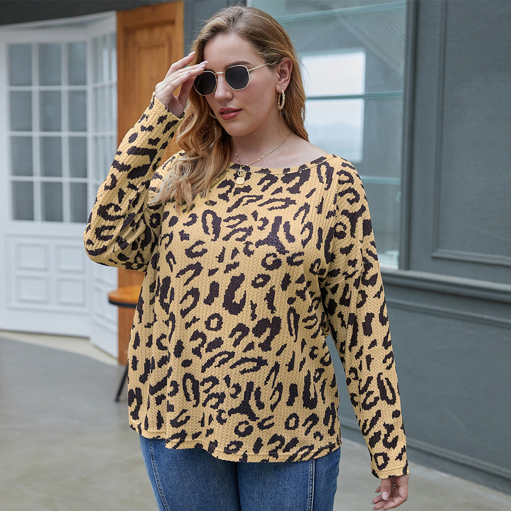 Plus Size Women's Clothing Top Fall Leopard Print T-Shirt - Mubimart -  