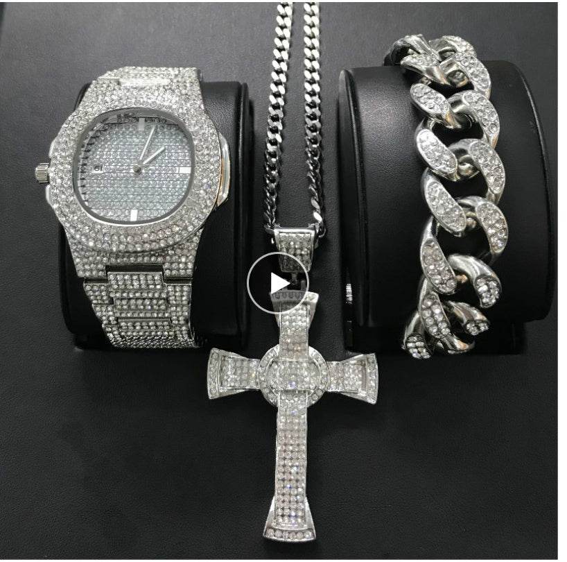 Mens Watches Luxury Brand Fashion Diamond Date Quartz Watch - Mubimart