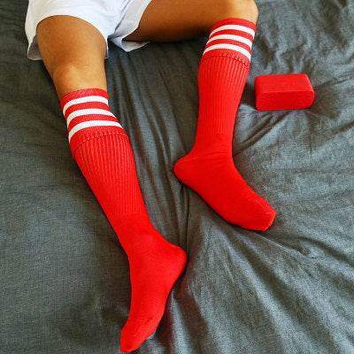 Folded striped over-the-knee high-tube long socks - Mubimart