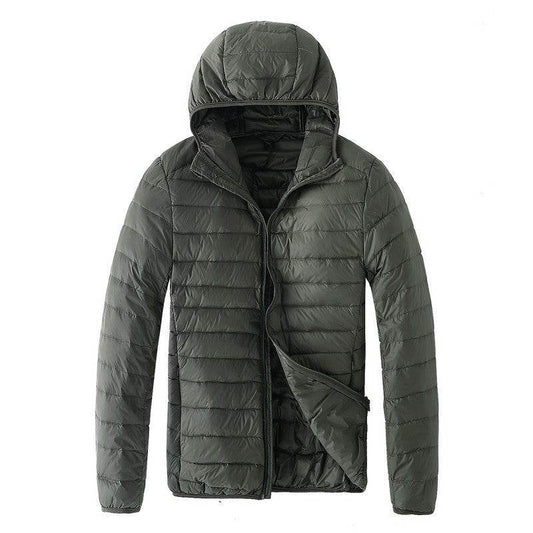 Mens Duck Down Hooded Jacket Winter Ultralight Bubble Coat Puffer Slim Fit - Mubimart