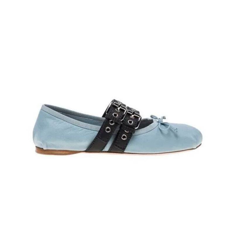 Ballet flats with round head belt buckle - Mubimart