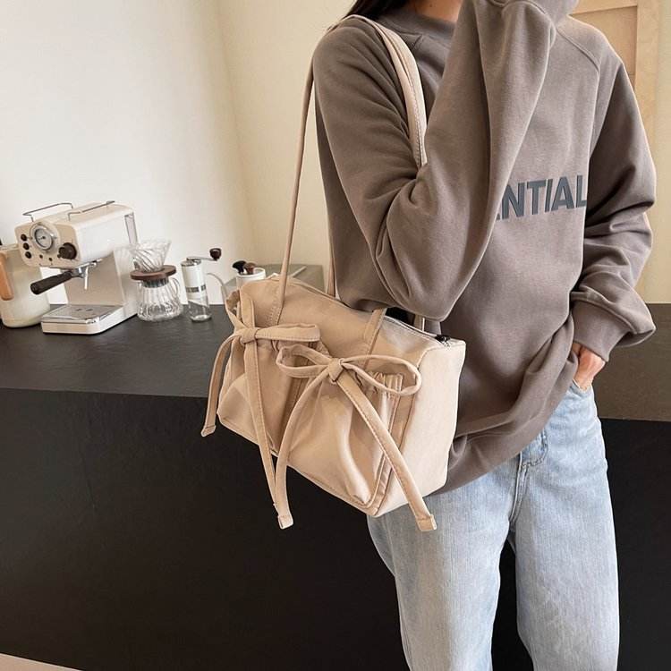 Bow Zipper Tote Large Capacity Shoulder Bag Women - Mubimart