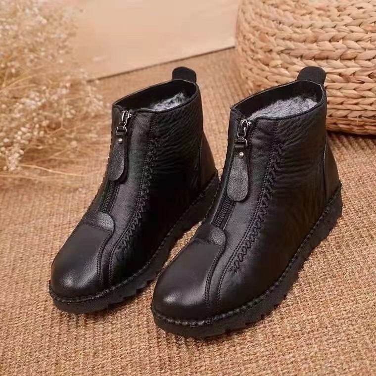 Ankle Boots Women Warm Winter Snow Boots Zipper Flat Shoes - Mubimart